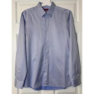 Hugo Boss Shirt Mens 15.5 Blue Extra Slim Fit Easy Iron Long Sleeve Dress Shirt